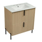 30" Bathroom Vanity with Sink, Black Fluted Bathroom Vanity with Undermount Drawer Slides & White Ceramic Basin, Finger Pull Design, Full Extension Drawers,Natural