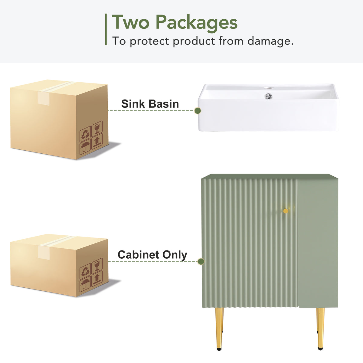 21.6" Bathroom Vanity with Sink, Slim Freestanding Bathroom Vanity Cabinet with Ceramic Sink & Overflow, Gold Metal Legs, Soft Close Door, for Small Bathroom,,Green