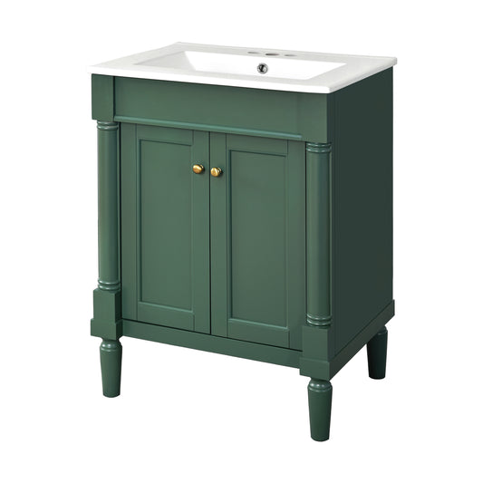 24" Bathroom Vanity with Sink, Modern Bathroom Vanity Cabinet with Enclosed Storage Door, 32mm Faucet Hole Ceramic Basin, Easy Assembly,Green