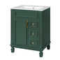 24" Bathroom Vanity with Sink, French Style Bathroom Vanity with 2 Deep Drawers & Adjustable Shelf, Ceramic Sink for 4-Inch Faucet, Soft Close Door,Green