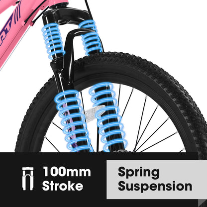 26 inch Mountain Bike 21 Speed, Dual Disc Brake, Front Suspension For Boy Girl, Pink,85% Assembled