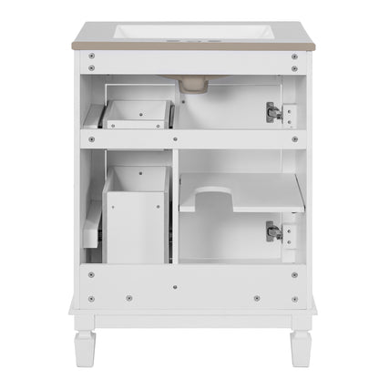 24" Bathroom Vanity with Sink, French Style Bathroom Vanity with 2 Deep Drawers & Adjustable Shelf, Ceramic Sink for 4-Inch Faucet, Soft Close Door,White