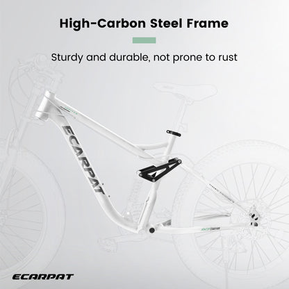 26x4 Inch Fat Tire Mountain Bike Shimano 21 Speed Dual Disc Brake Dual Suspension Trail Bike, Urban Commuter City Bicycle Adult or Youth Whitre