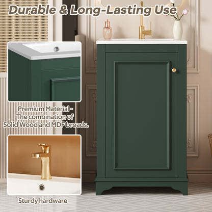 20" Shaker Style Bathroom Vanity with Sink, Small Bathroom Vanity Cabinet with Integrated Ceramic Sink, Soft Close Door, Solid Wood & MDF,Green