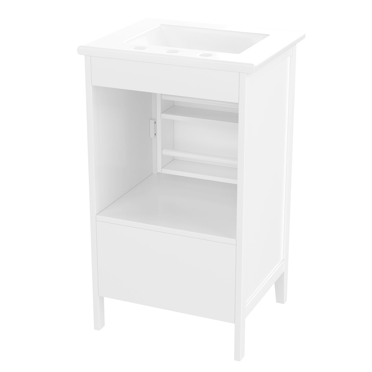 20" Bathroom Vanity with Sink, Half-Moon Ceramic Sink Basin with 3-Hole Faucet Mount, Bathroom Storage Cabinet with Drawer & Door Rack, Retro Gold Handle, White