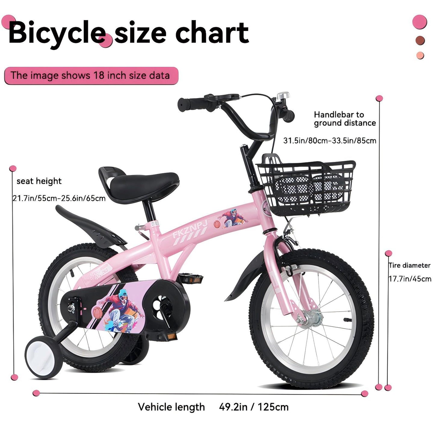 18 inch kids bike with training wheels,stand Adjustable saddle Suitable for boys and girls aged 5-10 years, tall Height 45-57 inch