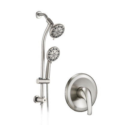 Brushed Nickel Bathroom Shower Head and Handheld Showerhead Combo Shower System with Drill-Free slider bar, 7 jets Top Shower and 7 jets handheld shower,, Rough-in Valve Included