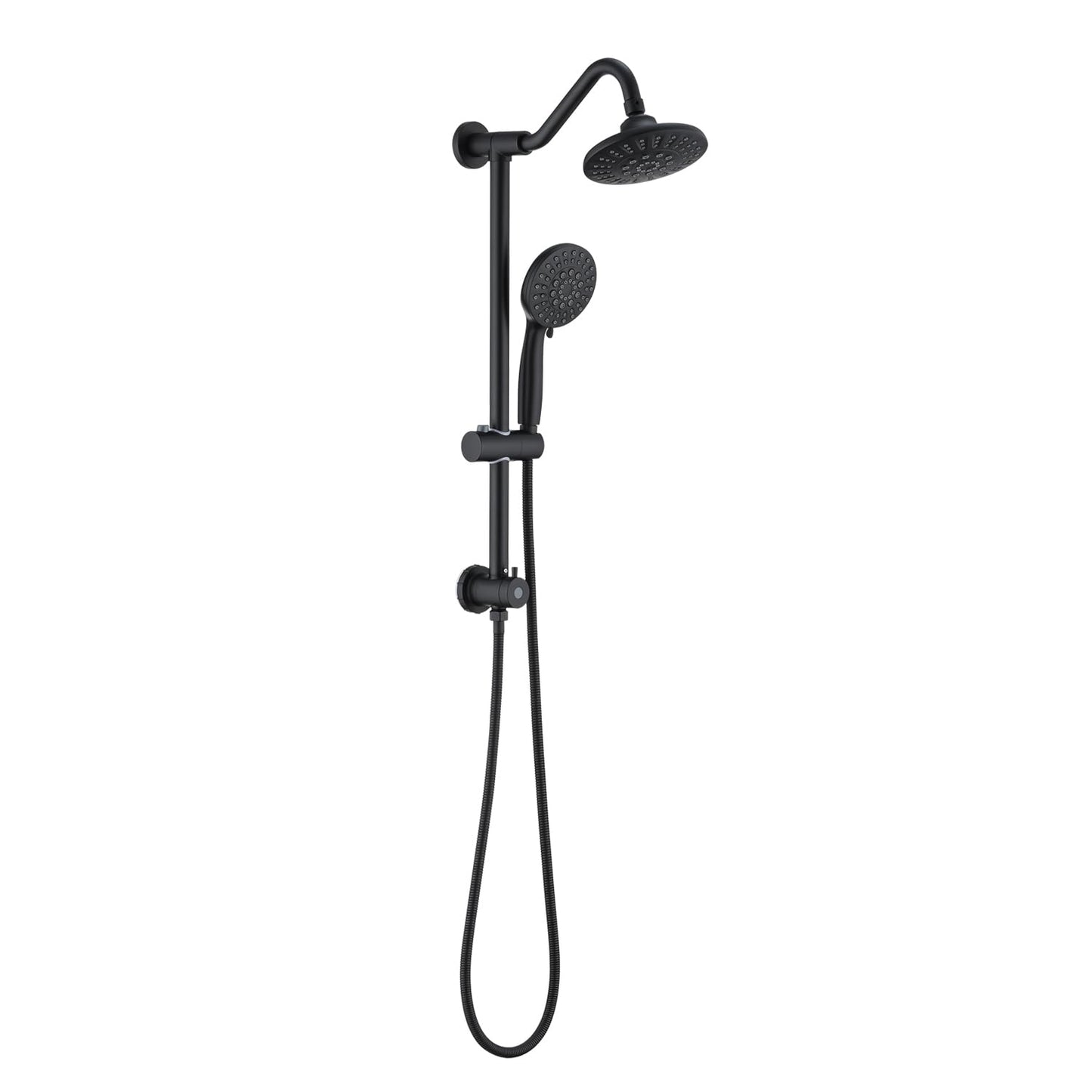 Matte Black Bathroom Shower Head and Handheld Showerhead Combo Shower System with Drill-Free slider bar, 5 jets Top Shower and 6 jets handheld shower