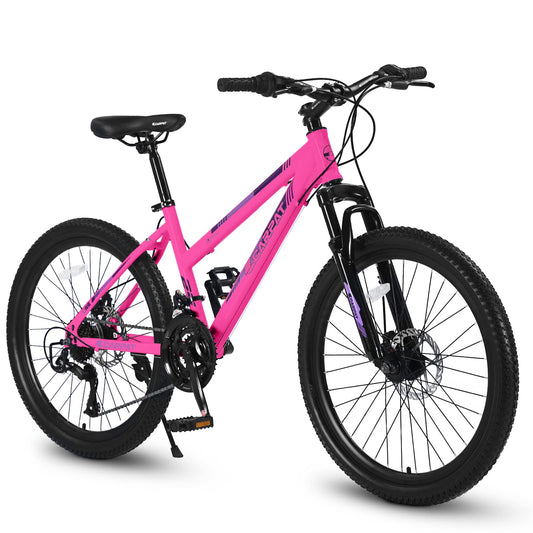 24 Inch Mountain Bike Shimano 21 Speed Dual Disc Brake Front Suspension For Boy Girl PINK