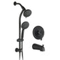 Matte Black Bathroom Shower Head and Handheld Showerhead Combo Shower System with Tub Spout,Drill-Free slider bar, 7 jets Top Shower and 7 jets handheld shower, Rough-in Valve Included