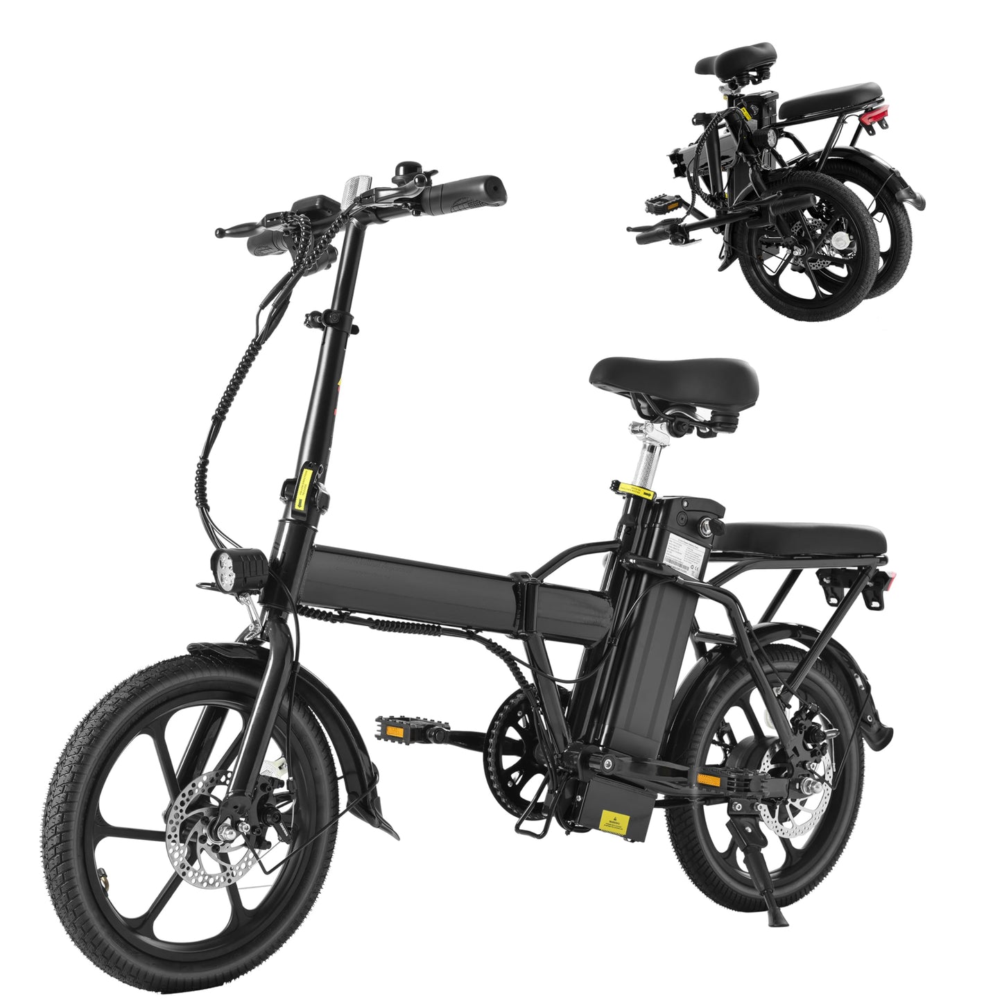 500W Folding 20 inch Fat Tire Electric City Commuter Bike 15.5 mph 48V 10.4 AH Removable Lithium Battery Adult Black