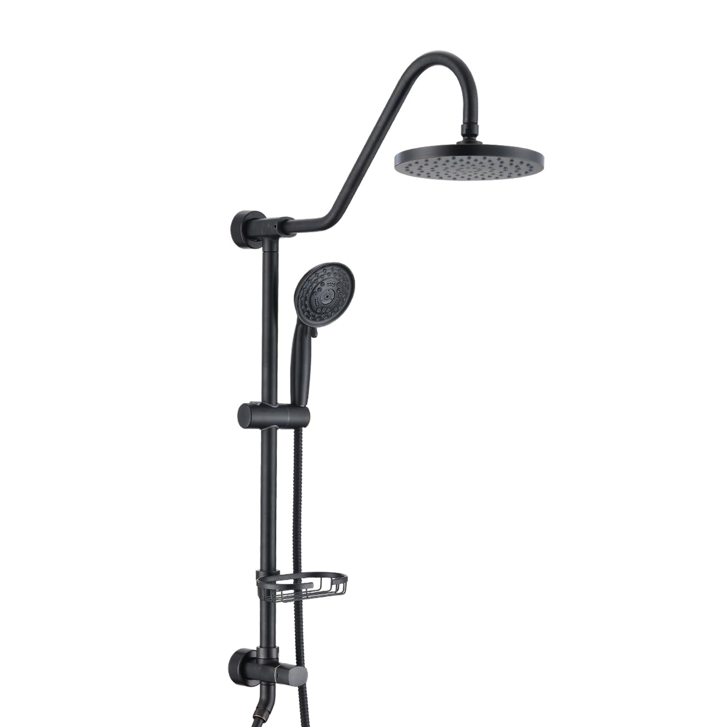 Oil-Rubbed Bronze Bathroom Shower Head and Handheld Showerhead Combo Shower System, 8 inch Top Shower and 5 jets handheld shower, soap dish included