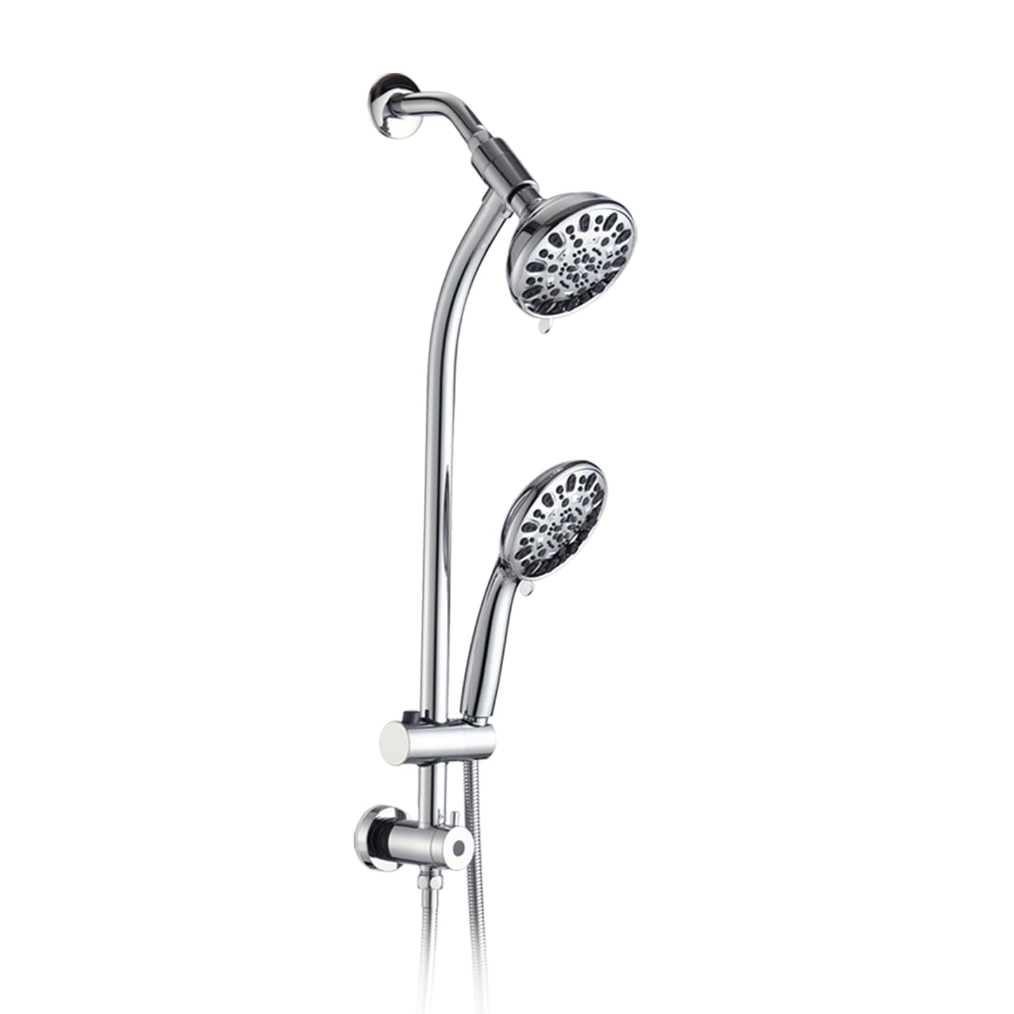 Chrome Bathroom Shower Head and Handheld Showerhead Combo Shower System with Drill-Free slider bar, 7 jets Top Shower and 7 jets handheld shower