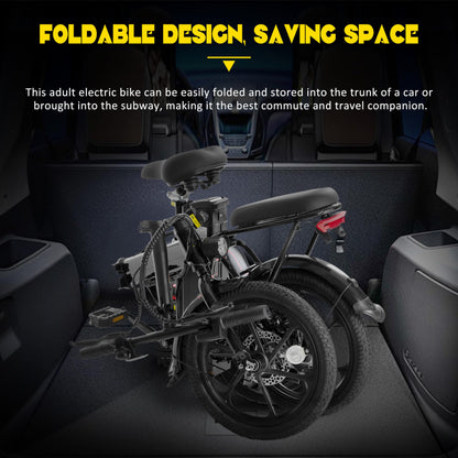 500W Folding 20 inch Fat Tire Electric City Commuter Bike 15.5 mph 48V 10.4 AH Removable Lithium Battery Adult Black