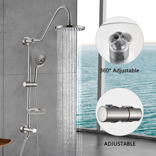 Brushed Nickel Bathroom Shower Head and Handheld Showerhead Combo Shower System, 8 inch Top Shower and 5 jets handheld shower, soap dish included
