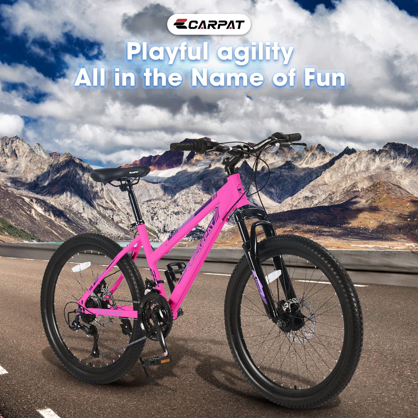 24 Inch Mountain Bike Shimano 21 Speed Dual Disc Brake Front Suspension For Boy Girl PINK
