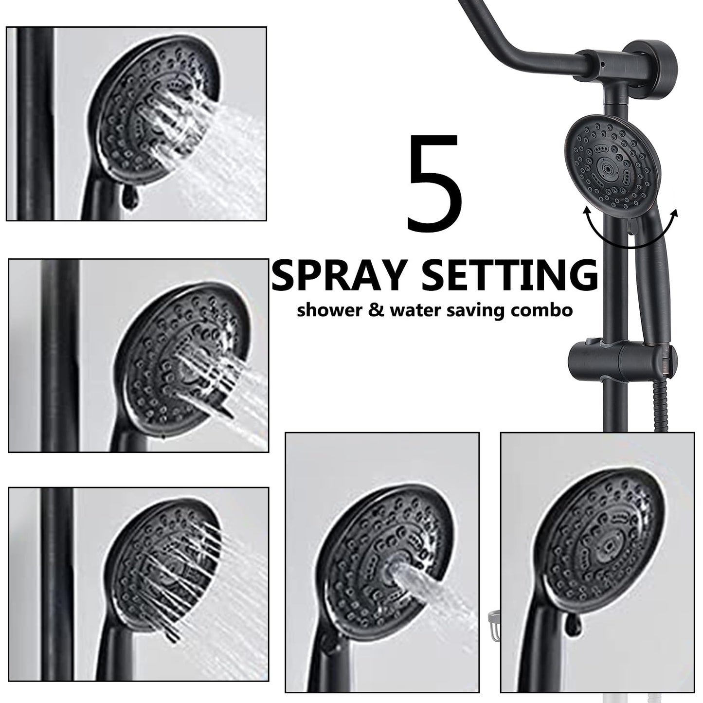 Oil-Rubbed Bronze Bathroom Shower Head and Handheld Showerhead Combo Shower System, 8 inch Top Shower and 5 jets handheld shower, soap dish included