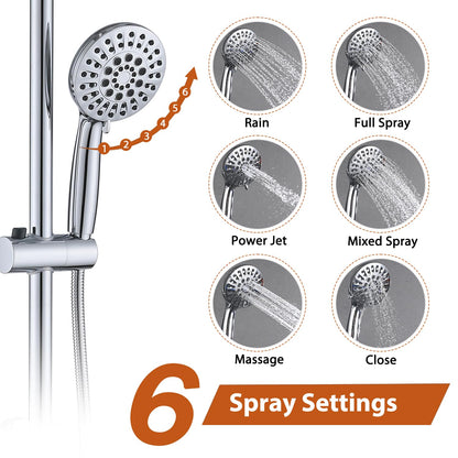 Chrome Shower Bathroom Head and Handheld Showerhead Combo Shower System with Drill-Free slider bar, 5 jets Top Shower and 6 jets handheld shower
