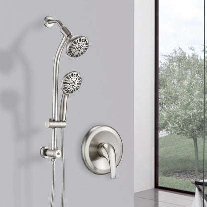 Brushed Nickel Bathroom Shower Head and Handheld Showerhead Combo Shower System with Drill-Free slider bar, 7 jets Top Shower and 7 jets handheld shower,, Rough-in Valve Included