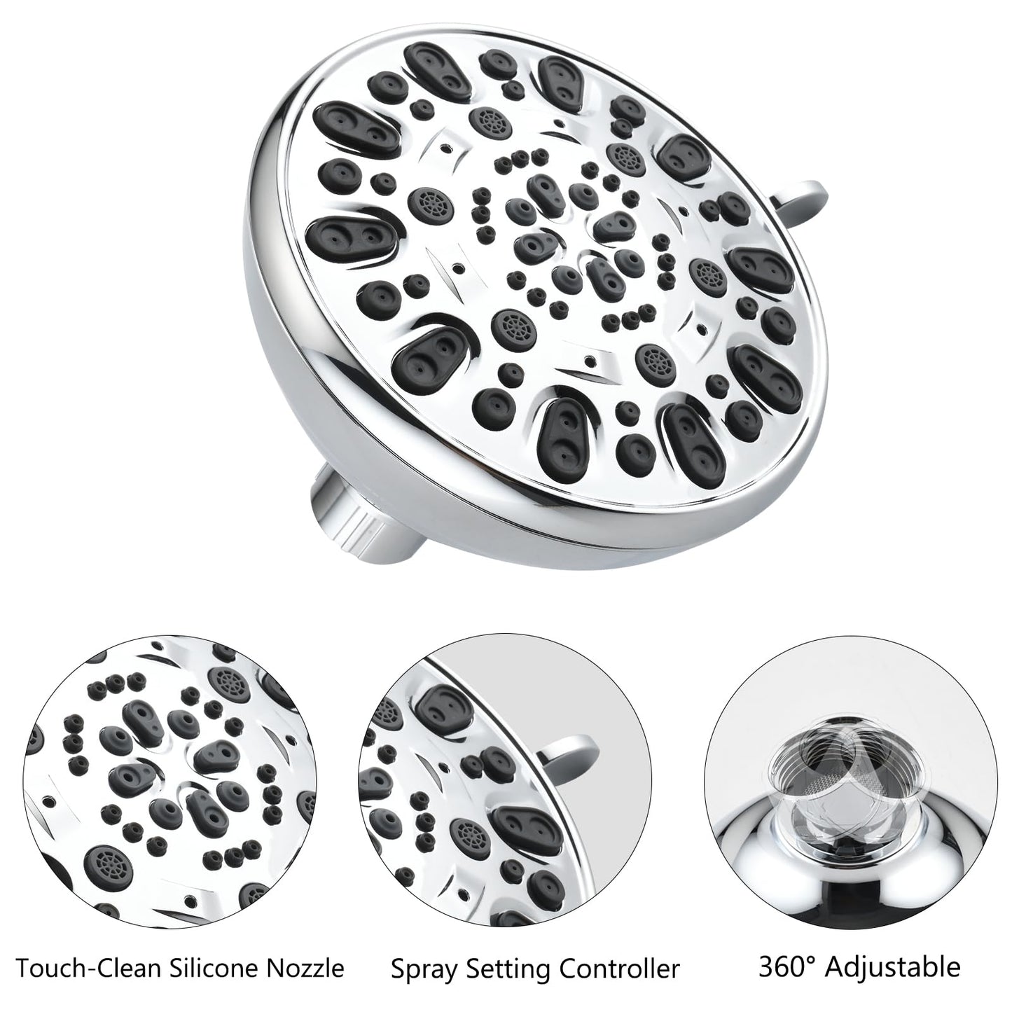 Chrome Bathroom Shower Head and Handheld Showerhead Combo Shower System with Drill-Free slider bar, 7 jets Top Shower and 7 jets handheld shower