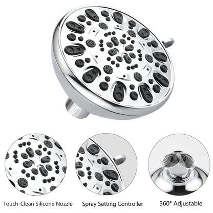 Chrome Bathroom Shower Head and Handheld Showerhead Combo Shower System with Drill-Free slider bar, 7 jets Top Shower and 7 jets handheld shower