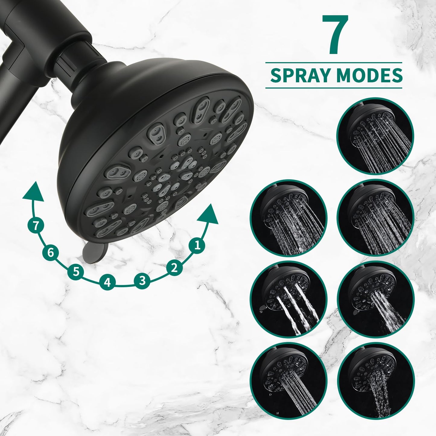 Matte Black Bathroom Shower Head and Handheld Showerhead Combo Shower System with Tub Spout,Drill-Free slider bar, 7 jets Top Shower and 7 jets handheld shower, Rough-in Valve Included