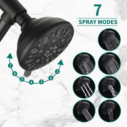 Matte Black Bathroom Shower Head and Handheld Showerhead Combo Shower System with Tub Spout,Drill-Free slider bar, 7 jets Top Shower and 7 jets handheld shower, Rough-in Valve Included