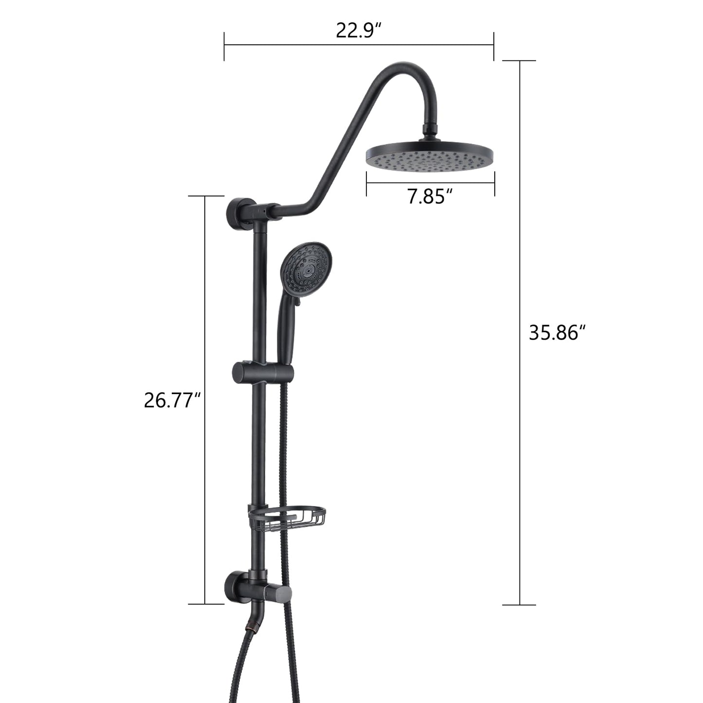 Oil-Rubbed Bronze Bathroom Shower Head and Handheld Showerhead Combo Shower System, 8 inch Top Shower and 5 jets handheld shower, soap dish included
