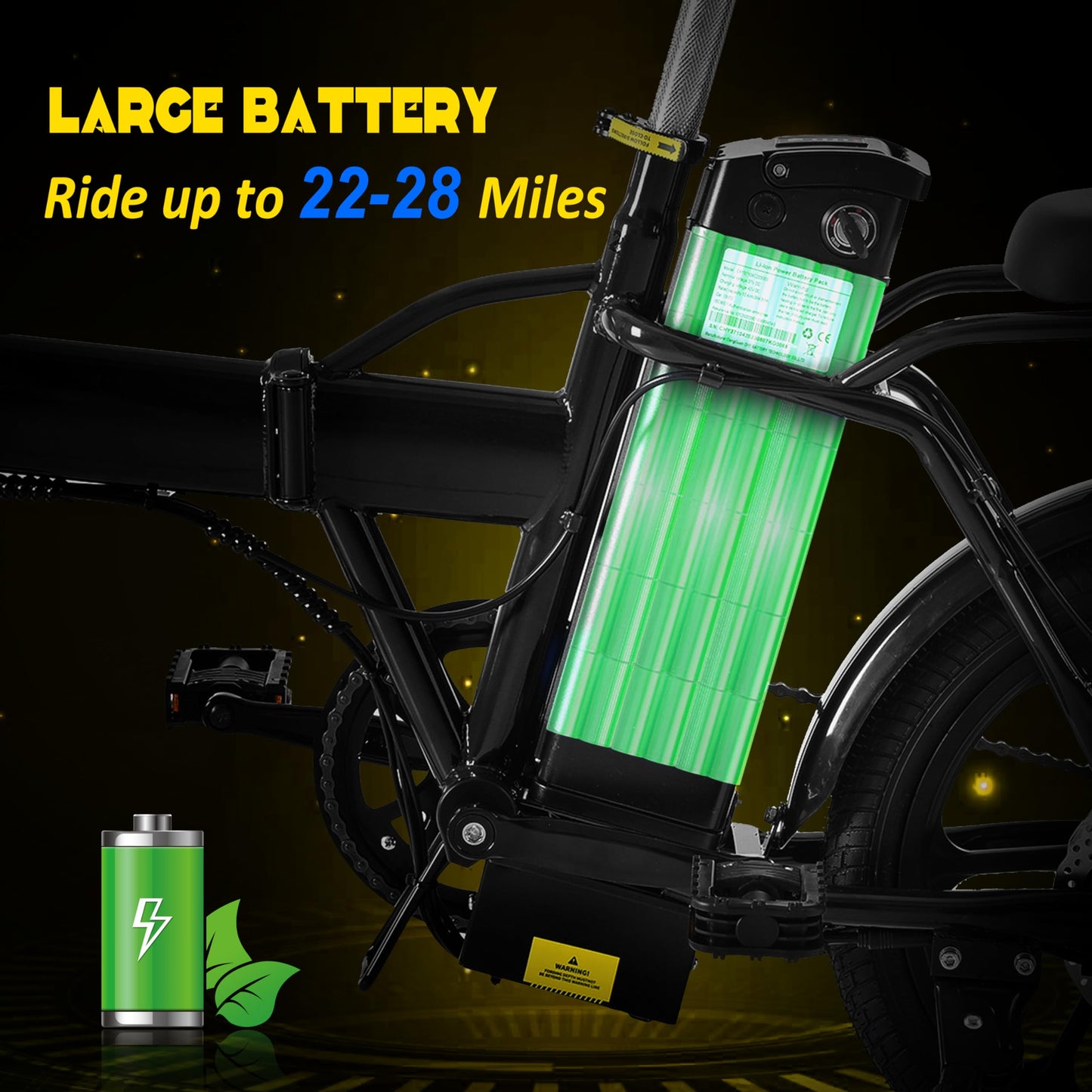 500W Folding 20 inch Fat Tire Electric City Commuter Bike 15.5 mph 48V 10.4 AH Removable Lithium Battery Adult Black