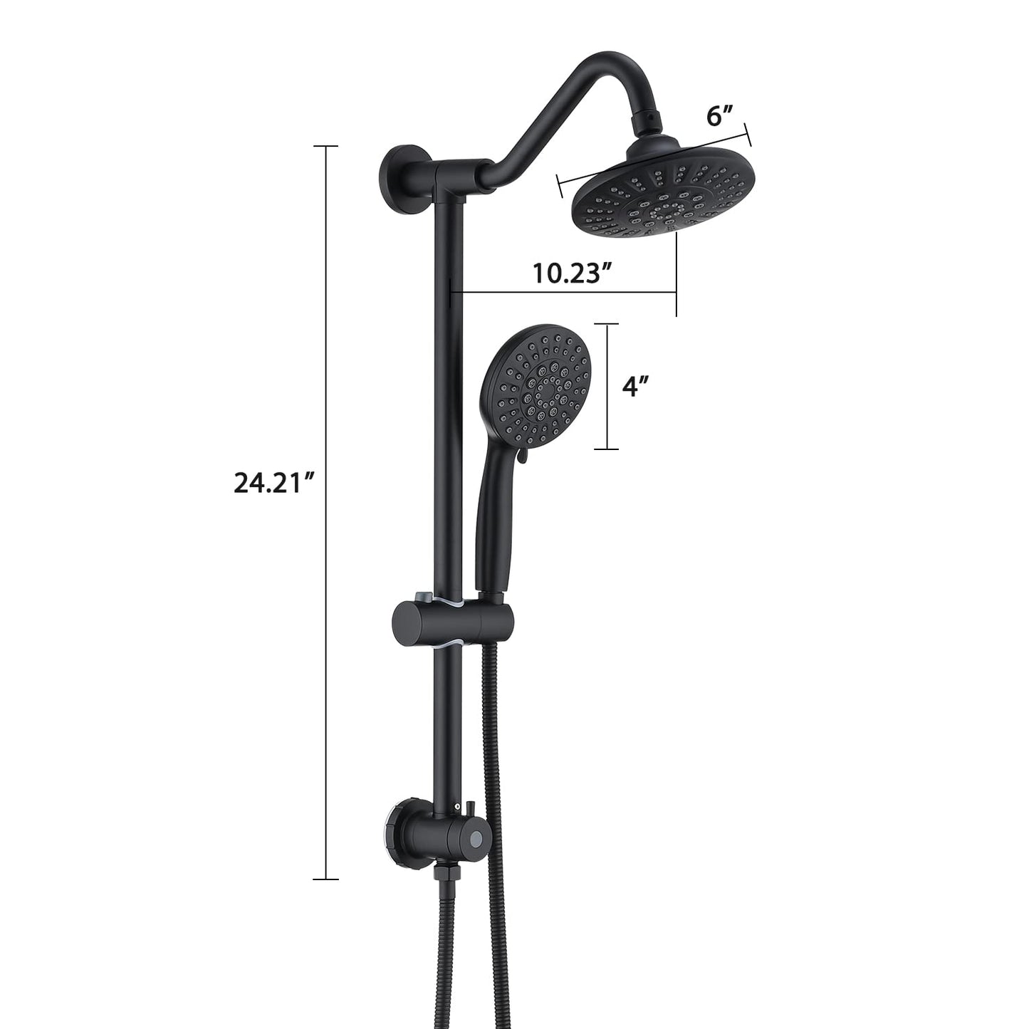 Matte Black Bathroom Shower Head and Handheld Showerhead Combo Shower System with Drill-Free slider bar, 5 jets Top Shower and 6 jets handheld shower