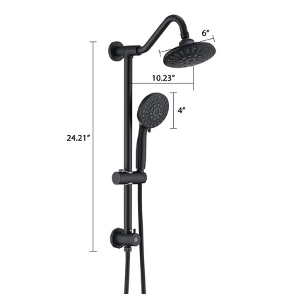 Matte Black Bathroom Shower Head and Handheld Showerhead Combo Shower System with Drill-Free slider bar, 5 jets Top Shower and 6 jets handheld shower