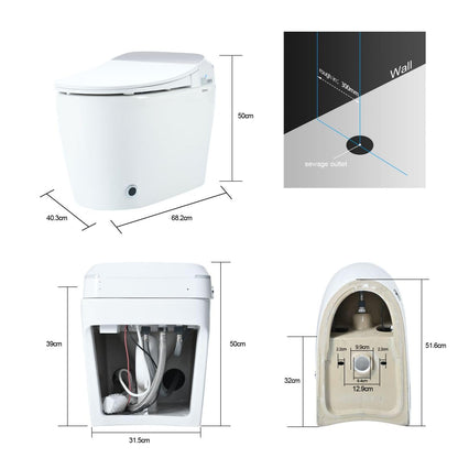 12 Inch Rough In Size Smart Toilet with Soft close Elongated Seat , Heated Seat, Foot Sensor Flush, Water-Saving Powerful Flush, Tankless Toilet with Bidet no Nozzle, Knob Control, Night Light