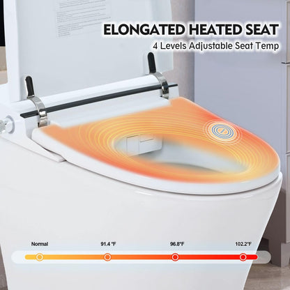 12 Inch Rough In Size Smart Toilet with Soft close Elongated Seat , Heated Seat, Foot Sensor Flush, Water-Saving Powerful Flush, Tankless Toilet with Bidet no Nozzle, Knob Control, Night Light