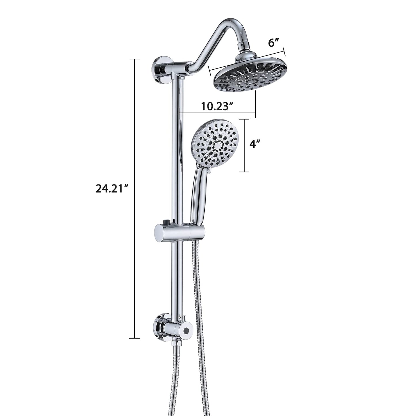 Chrome Shower Bathroom Head and Handheld Showerhead Combo Shower System with Drill-Free slider bar, 5 jets Top Shower and 6 jets handheld shower