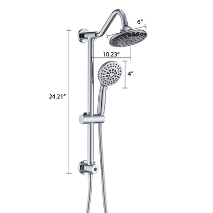 Chrome Shower Bathroom Head and Handheld Showerhead Combo Shower System with Drill-Free slider bar, 5 jets Top Shower and 6 jets handheld shower
