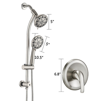 Brushed Nickel Bathroom Shower Head and Handheld Showerhead Combo Shower System with Drill-Free slider bar, 7 jets Top Shower and 7 jets handheld shower,, Rough-in Valve Included