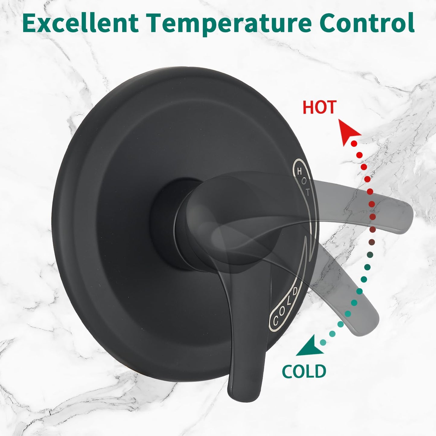 Matte Black Bathroom Shower Head and Handheld Showerhead Combo Shower System with Tub Spout,Drill-Free slider bar, 7 jets Top Shower and 7 jets handheld shower, Rough-in Valve Included