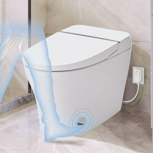 12 Inch Rough In Size Smart Toilet with Soft close Elongated Seat , Heated Seat, Foot Sensor Flush, Water-Saving Powerful Flush, Tankless Toilet with Bidet no Nozzle, Knob Control, Night Light