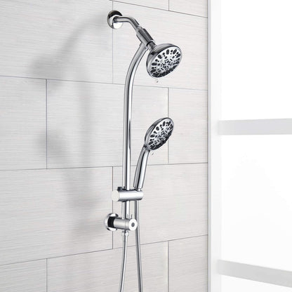 Chrome Bathroom Shower Head and Handheld Showerhead Combo Shower System with Drill-Free slider bar, 7 jets Top Shower and 7 jets handheld shower