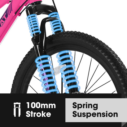 24 Inch Mountain Bike Shimano 21 Speed Dual Disc Brake Front Suspension For Boy Girl PINK