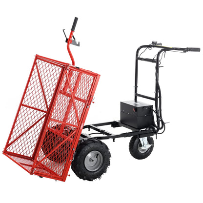 Wheelbarrow Utility Cart, Electric Powered Cart 48V28Ah 500W, Capacity 500lbs,Max Cubage 6 Cuft, Material Hauler 1000lbs Towing