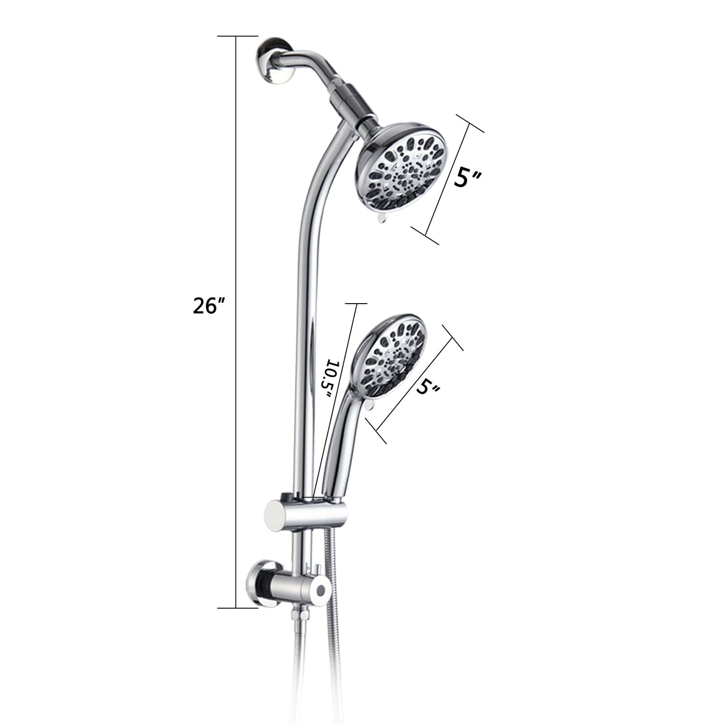 Chrome Bathroom Shower Head and Handheld Showerhead Combo Shower System with Drill-Free slider bar, 7 jets Top Shower and 7 jets handheld shower