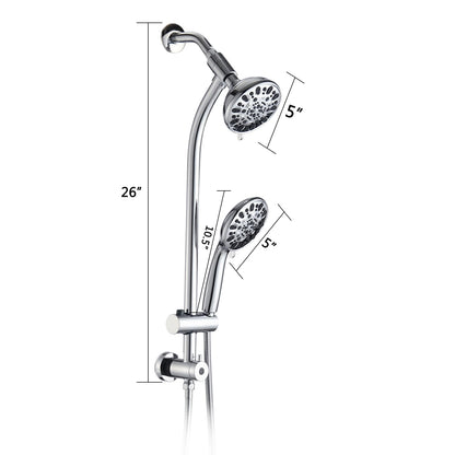Chrome Bathroom Shower Head and Handheld Showerhead Combo Shower System with Drill-Free slider bar, 7 jets Top Shower and 7 jets handheld shower
