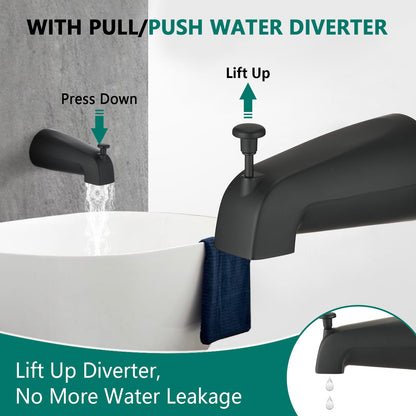Matte Black Bathroom Shower Head and Handheld Showerhead Combo Shower System with Tub Spout,Drill-Free slider bar, 7 jets Top Shower and 7 jets handheld shower, Rough-in Valve Included
