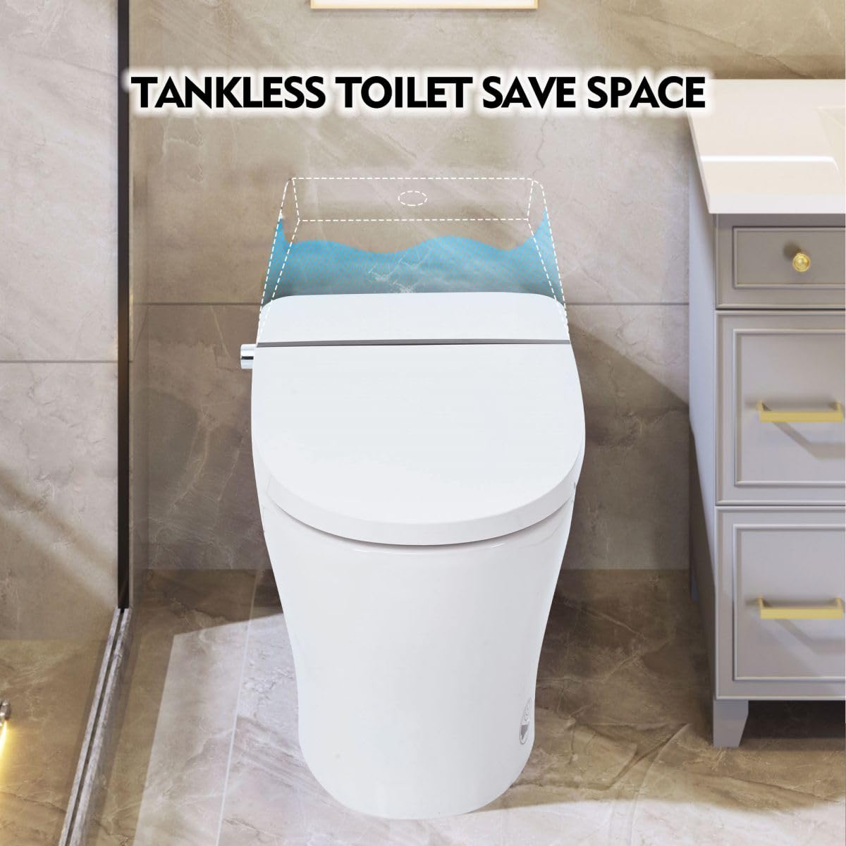 12 Inch Rough In Size Smart Toilet with Soft close Elongated Seat , Heated Seat, Foot Sensor Flush, Water-Saving Powerful Flush, Tankless Toilet with Bidet no Nozzle, Knob Control, Night Light