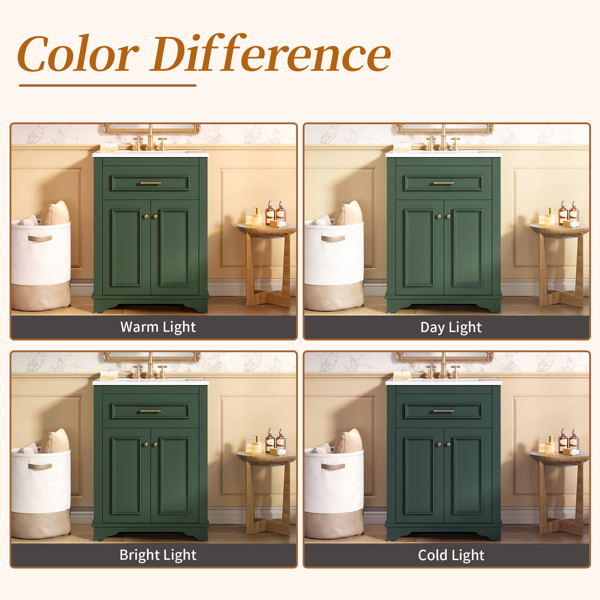 24" Bathroom Vanity with Sink, Small Bathroom Vanity with Tip-Out Drawer & Adjustable Storage, 3-Hole 4" Centerset Ceramic Sink with Overflow, Soft Close Door,Green